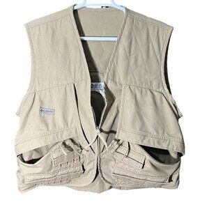 Columbia Performance PFG Fly Fishing Vest Full Zip Pockets Biege Men's Size XXL